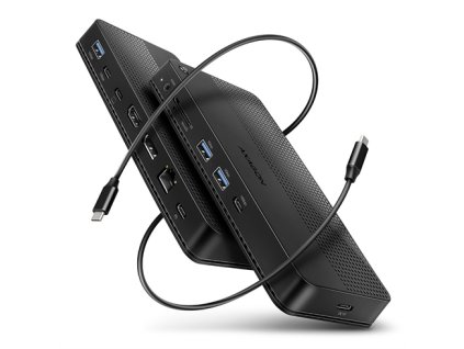 AXAGON HMC-U4, USB4 40Gbps dock, 3x USB-A, 2x USB-C, HDMI a DP 8K/30Hz, RJ-45, SD/mSD, audio, PD 100W, kábel USB-C 80cm HMC-U4
