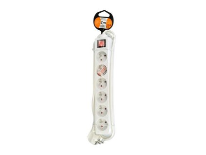 Solight predlžovací prívod, 6 zásuviek, biely, vypínač, 2m PP71