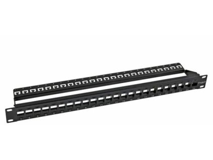 Patch panel 24port, Keystone, čierny, tienený s uzemnením, celokovový 11124115