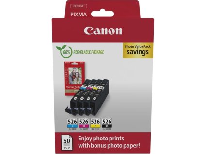 kazeta CANON CLI-526 BK/C/M/Y PACK MG 5150/5250/6150/8150, iP 4850 + PP201 10x15 4540B019