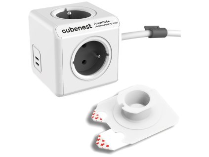 Cubenest Powercube Extended USB PD 35W, 2xUSB-C, 4× zásuvka, 1,5m, bílá/šedá, dětská pojistka, uzemnění, montážní dok PC435GY