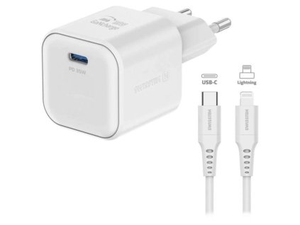 Swissten síťový adaptér gan 1x usb-c 35w power delivery bílý + datový kabel usb-c/lightning 1,2 m bílý 22070240