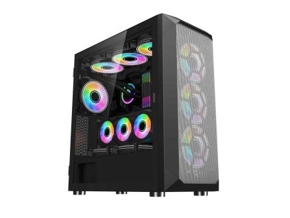 1stCOOL skříň Wind Storm Black MiddleTower ARGB, AU, USB3.0, bez zdroje, RGB fan, průhledná bočnice, černá ML-WSTORM-B-ARGB