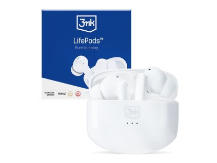 3mk bezdrátová stereo sluchátka LifePods, stereo, nabíjecí pouzdro, bílá 5903108487825