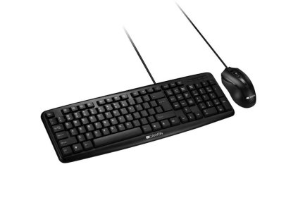 Canyon SET-1, klávesnica, USB, plnohodnotná. SK/CZ, vodeodolná + optická myš 1.000 dpi,, čierne CNE-CSET1-CS