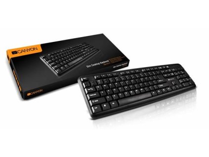 Canyon KB-1, klávesnica, USB, 104 kláves, odolná proti poliatiu tekutinou, štíhla, čierna, SK/CZ CNE-CKEY01-CS
