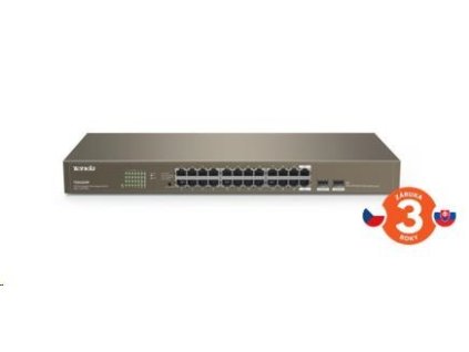 Tenda TEG1024F - 22-portový gigabitový ethernetový prepínač + 2x Combo SFP/RJ45, 10/100/1000 Mb/s, bez ventilátora, sto TEG1024F
