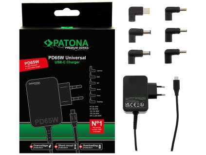 PATONA napájecí adaptér k ntb/ 18,5-20V 65W/ 6 konektorů/ UNI/ USB-C/ Power delivery PT2649