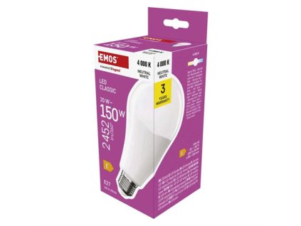EMOS LED žiarovka Classic A80 / E27 / 20 W (150 W) / 2452 lm / Neutrálna biela ZQ5E83