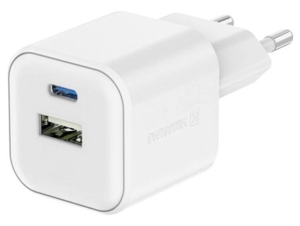 Swissten síťový adaptér gan 1x usb-c 20w pd a 1x usb-a 18w qc bílý 22071100