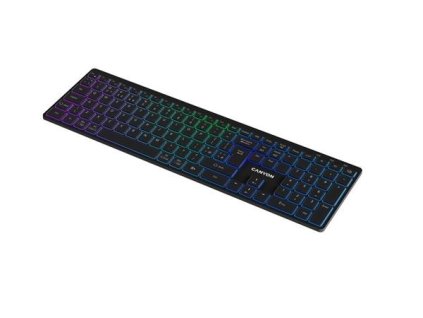 Canyon HKB-11, 2v1 bezdrôtová klávesnica, vodeodolná, 12 multim. kláves, RGB podsv, plnoh. veľkosť, štíhla, SK/CZ, čiern CNS-HBTK11B-CS
