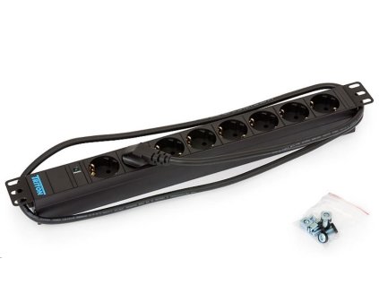 TRITON 19" rozvádzač 8x230V DIN- 2m, svetelný indikátor, čierny RAB-PD-X06-A1