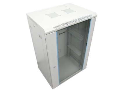 XtendLan 19" nástěnný rozvaděč 22U 600x450, nosnost 60 kg, skleněné dveře, svařovaný, šedý WS-22U-64-GREY-P