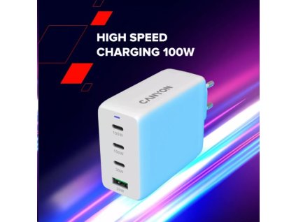 Canyon On Charge 100ACC, vysokorýchlostná univerzálna nabíjačka do steny, 2xUSB-C 100W, 1xUSB-C 30W, 1xUSB-A 30W, biela CNS-CUW100ACC