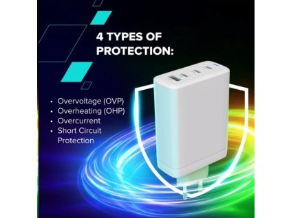 Canyon On Charge 140ACC, vysokorýchlostná univerzálna nabíjačka do steny, 3xUSB-C 140W/100W/65W, 1xUSB-A 60W, biela CNS-CUW140ACC