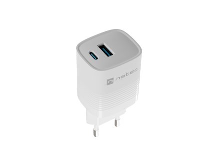 Univerzálna USB nabíjačka Natec RIBERA GaN 30W, 1X USB-A, 1X USB-C, Biela NUC-2140