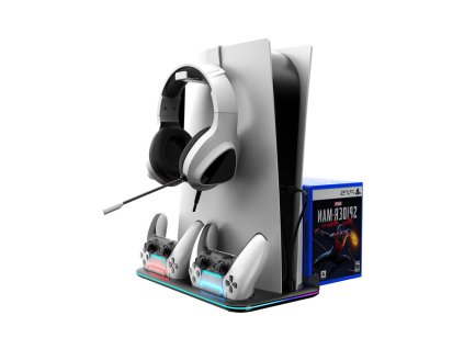 Canyon CS-51, multifiukčný stojan pre PS5 Slim, s chladením, nabíjanie 2 x gamepad, čierny CND-CSPS5B-1