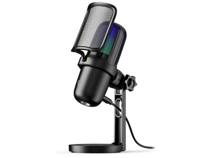 NEDIS herní mikrofon GSMIC210BK/ stolní/ vypínač/ RGB/ POP filtr/ USB-A/ černý GSMIC210BK