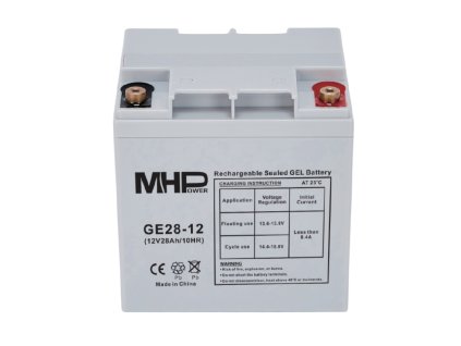 MHPower GE28-12 Gélový akumulátor 12V/28Ah, Terminál T2 - M6, Deep Cycle GE28-12