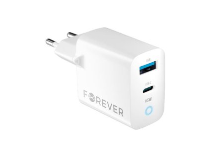 Rýchlonabíjačka do siete Forever GaN TC-06-65AC PD QC 1x USB-C 1x USB 65W biela GSM171397