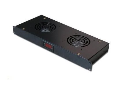 19" ventilační jednotka XtendLan, 2 ventilátory, LCD display, termostat, hloubka 200mm, černá SFAN1U2T-B-EK