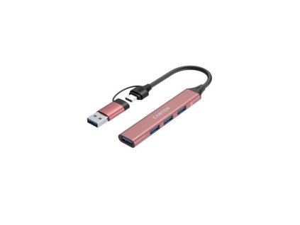Canyon DS-02, USB-C Hub, 4 porty, 3xUSB 2.0 480Mbps, 1xUSB 3.0, 5Gbps, USB-C/USB-A adaptér, ružová CNS-TDS02P