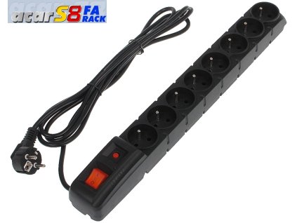 19'' napája.panel ACAR S8/3m 8x220V Black+prep.ochr.10A 9608
