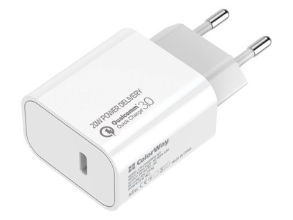 COLORWAY 1x USB-C/ síťová nabíječka/ 20W/ 100V-240V/ Bílá CW-CHS026PD-WT