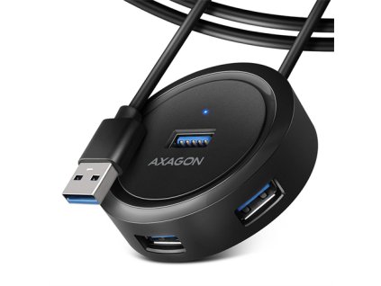 AXAGON HUE-P1AL, 4x USB 3.2 Gen 1 ROUND hub, micro USB napájací konektor, kábel USB-A 1.2m HUE-P1AL