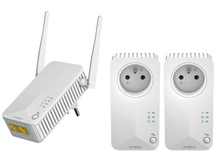 STRONG sada 3 adaptérů Powerline WF 600 TRI FR/ Powerline 600 Mbit/s/ Wi-Fi 300 Mbit/s/ 2x LAN/ bílý PLWF600TRIFR