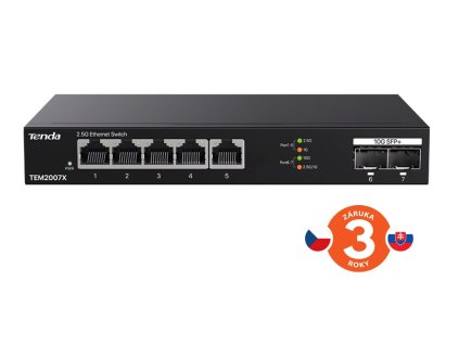 Tenda TEM2007X - Multi-gigabit switch, 5x 2.5G RJ45 + 2x 10G SFP+ port, MAC 16K, ochrana 6kV 75011993