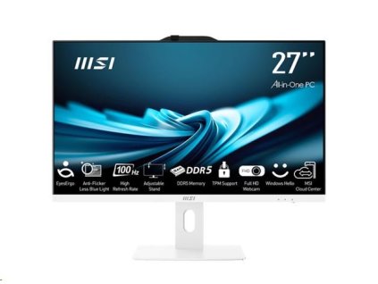 MSI PC AiO PRO AP272P 14M-868XEU, i5-14400, 27" FHD, Anti-Glare, Non-touch, 16GB, 512GB SSD, N/A, No OS, White PRO AP272P 14M-868XEU