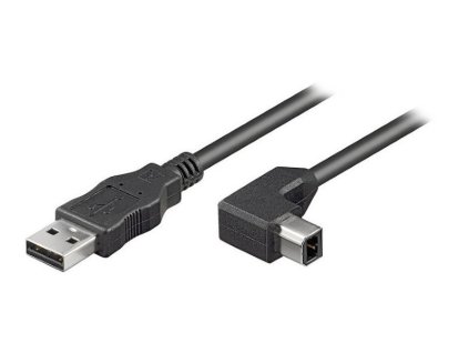 PremiumCord Kabel USB 2.0/ A-B se zahnutým USB-B konektorem 90°/ 2m/ černý ku2ab2-90
