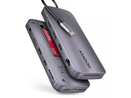 AXAGON HMC-12GM2, USB 10Gbps hub, 3x USB-A, USB-C, HDMI, DP, RJ-45 GLAN, M.2, SD/mSD, audio, PD 100W, kábel USB-C 50cm HMC-12GM2