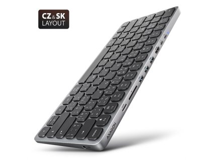 AXAGON HMC-KB-CS, USB 5Gbps hub s CZ/SK klávesnicou, HDMI 4K/60Hz, 3x USB-A, SD/mSD, audio, PD 100W, kábel USB-C 60cm HMC-KB-CS