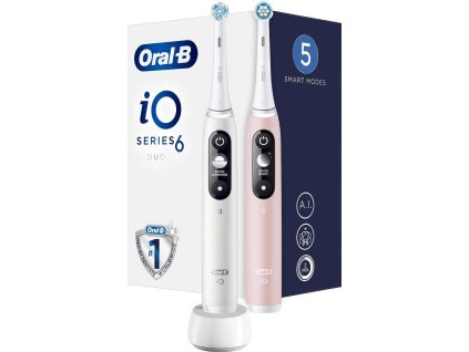 Oral-B iO Series 6 Duo White & Pink Sand set elektrických zubních kartáčků, 5 režimů, AI, časovač 4210201381877