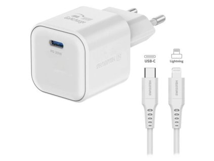 Swissten síťový adaptér gan 1x usb-c 20w power delivery bílý + datový kabel usb-c/lightning 1,2 m bílý 22070140