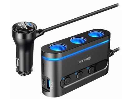 Swissten autoadaptér s výstupem 3x cl, 2x ucb-c pd a 1x usb-a qa 3.0, 108w - 216w 20114010
