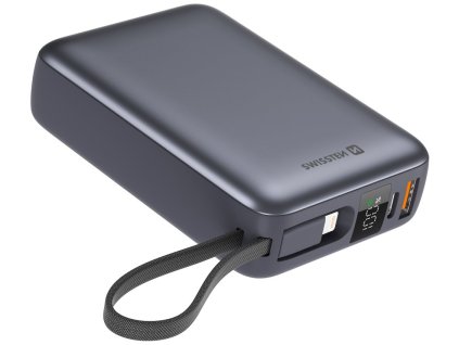 Swissten Power bank 20000 mAh s integrovanými kabely - USB-C, A, Lightning / šedá 22013945