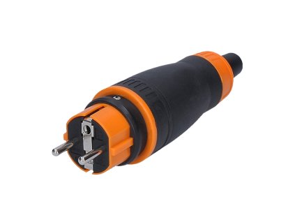 Solight zástrčka do vlhka, přímá, IP44, černá-oranžová P67