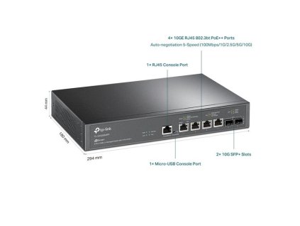 TP-LINK "JetStream™ 4-Port 10GBase-T and 2-Port 10GE SFP+ L2+ Managed Switch with 4-Port PoE++PORT: 4× 10G PoE++ Ports, SX3206HPP