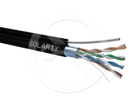 SOLARIX kabel Outdoor, FTP, Cat5E, drôt, PVC, Eca, box 305m, s ocelovým lankom - šedá SXKD-5E-FTP-PE-SAM