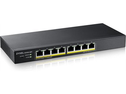 Zyxel GS1915-8EP, 8-port GbE PoE Smart hybrid mode Switch, standalone or NebulaFlex Cloud, 60 Watt 802.3at, desktop, fanless GS1915-8EP-EU0101F