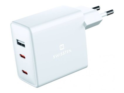 Swissten Síťový Adaptér GaN 2x USB-C + 1x USB 70W PD Bilý 22054100