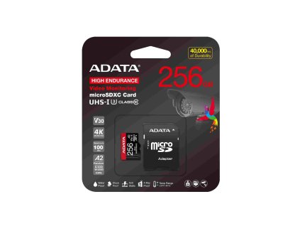ADATA MicroSDXC karta 256GB High Endurance UHS-I C10 V30 A2 (R:100/W:85 MB/s) + SD adaptér AUSDX256GUI3V30SHA2-RA1
