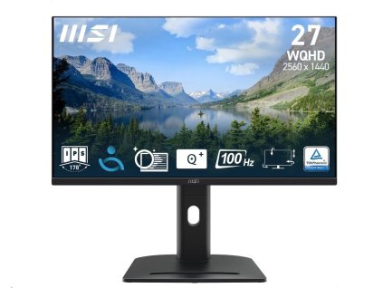 MSI LCD PRO MP275QPG, 27" 2560x1440, IPS, 100Hz, 4ms, VESA 100x100mm, N/A, Black PRO MP275QPG