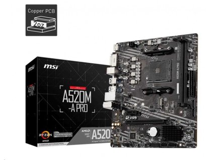 MSI MB Sc AM4 A520M-A PRO, AMD A520, 2xDDR4, m-ATX A520M-A PRO