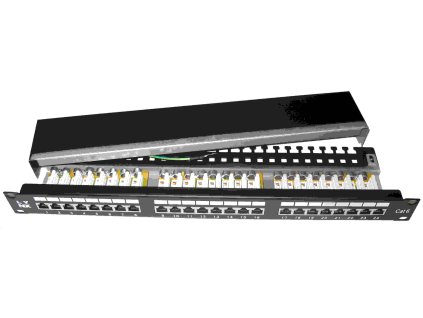 19" Patch panel LYNX 24port, STP, Cat6, 30µm, duální svorkovnice, černý LX24SL-C6-BK