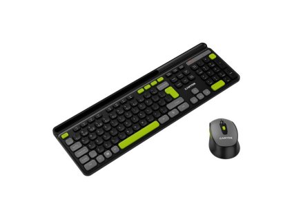Canyon SET-W5, Wireless bezdrôtové combo - multimed. klávesnica, SK/CZ + opt. myš až 1600 dpi, čierna so zelenými prvkam CNS-HSETW5BK-CS