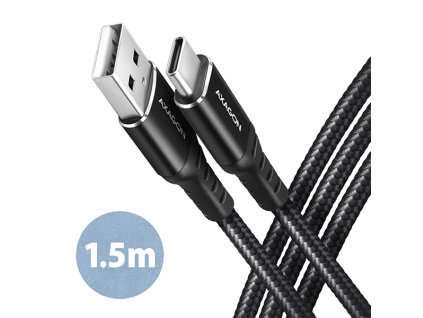 AXAGON BUCM-AM15AB, HQ kábel USB-C <-> USB-A, 1.5m, USB 2.0, 3A, ALU, oplet, čierny BUCM-AM15AB
